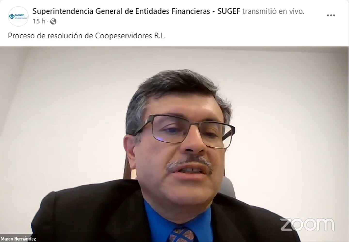 El interventor de Coopeservidores, Marco Hernández, responde consultas de los depositantes de la cooperativa en una videoconferencia, este viernes 21 de junio.