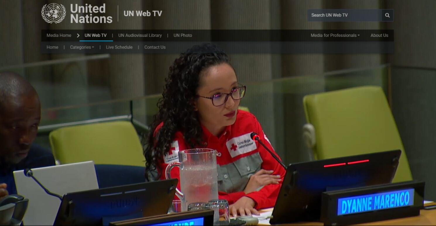Dyanne Marenco, presidenta de la Cruz Roja, en la Asamblea General de la ONU. 