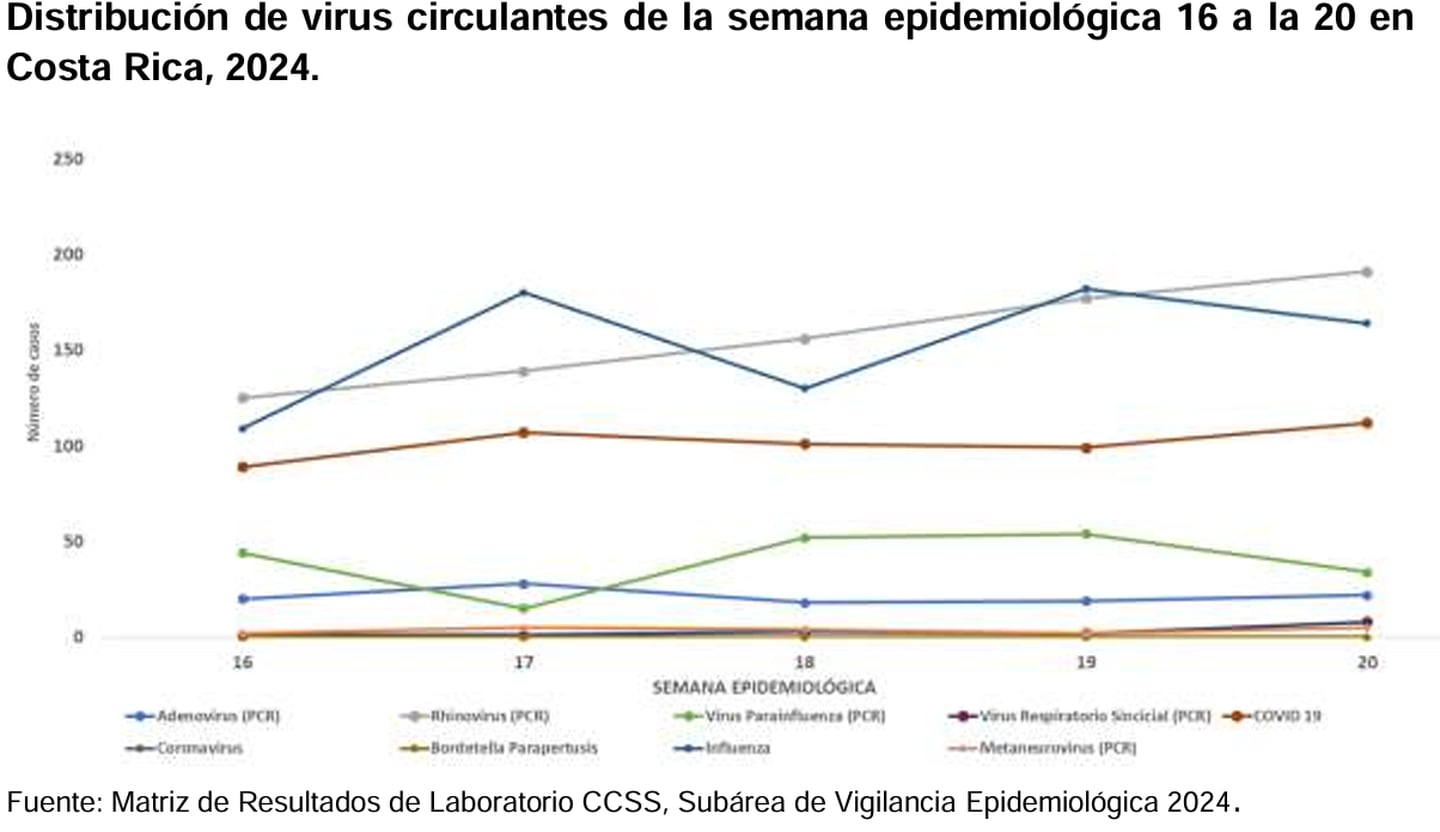 Esta es la circulación de los virus respiratorios en Costa Rica.

Gráfico: Ministerio de Salud