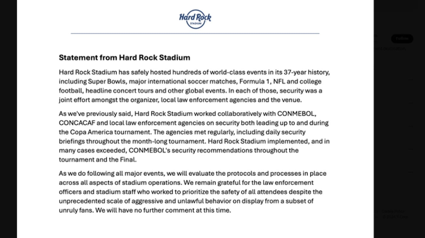 Comunicado del Hard Rock Stadium