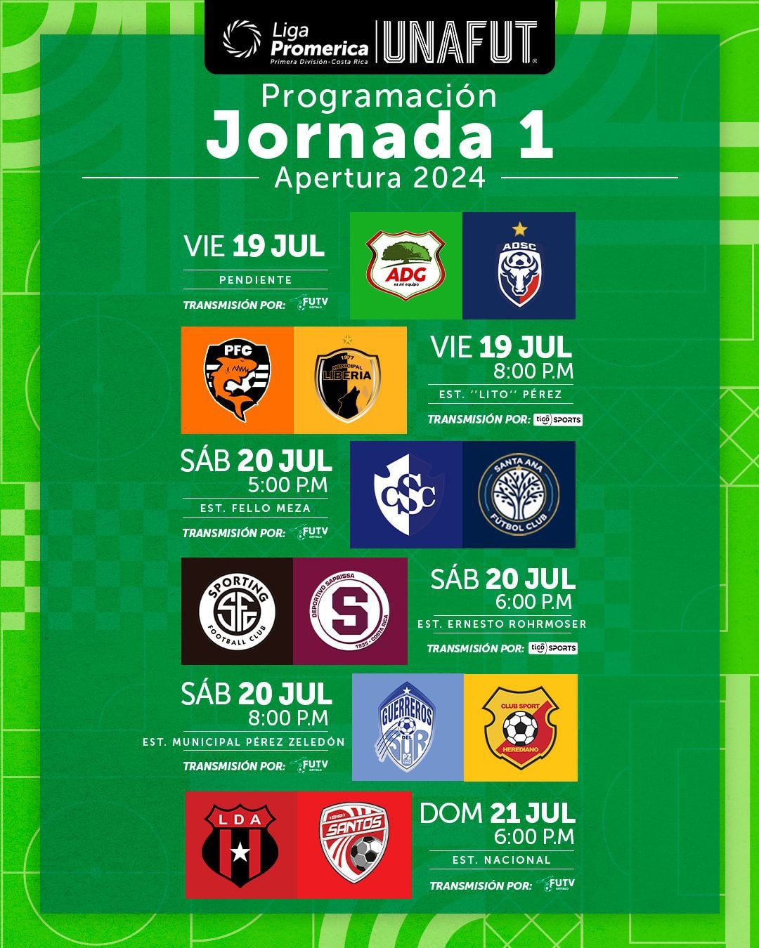 La Unafut informó de los horarios y canales que transmitirán los partidos de la jornada 1 del Torneo de Apertura 2024.