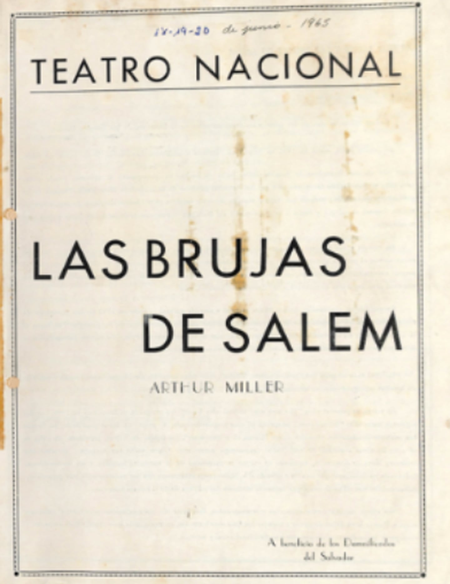 Portada del programa de mano. Archivo institucional del Teatro Nacional.