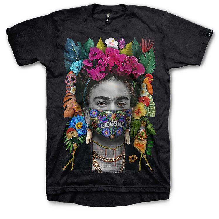 Muy al estilo 2020, el diseño de esta camiseta nos presenta a Frida Kahlo como si hubiera vivido la pandemia de la covid-19. Foto: Archivo.