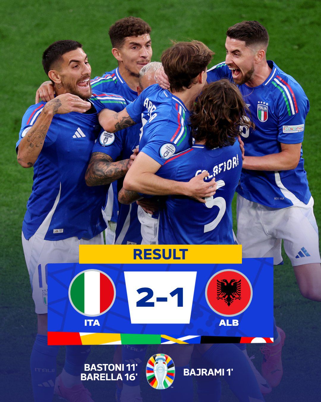 Italia le ganó a Albania en su debut en la Euro 2024. Foto: UEFA