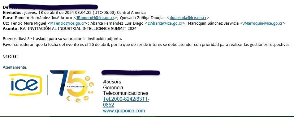 La consulta a Abarca Fernández llegó por correo dirigido a él y otros funcionarios de la Gerencia de Telecomunicaciones el pasado 18 de abril. Fotografía: Cortesía.
