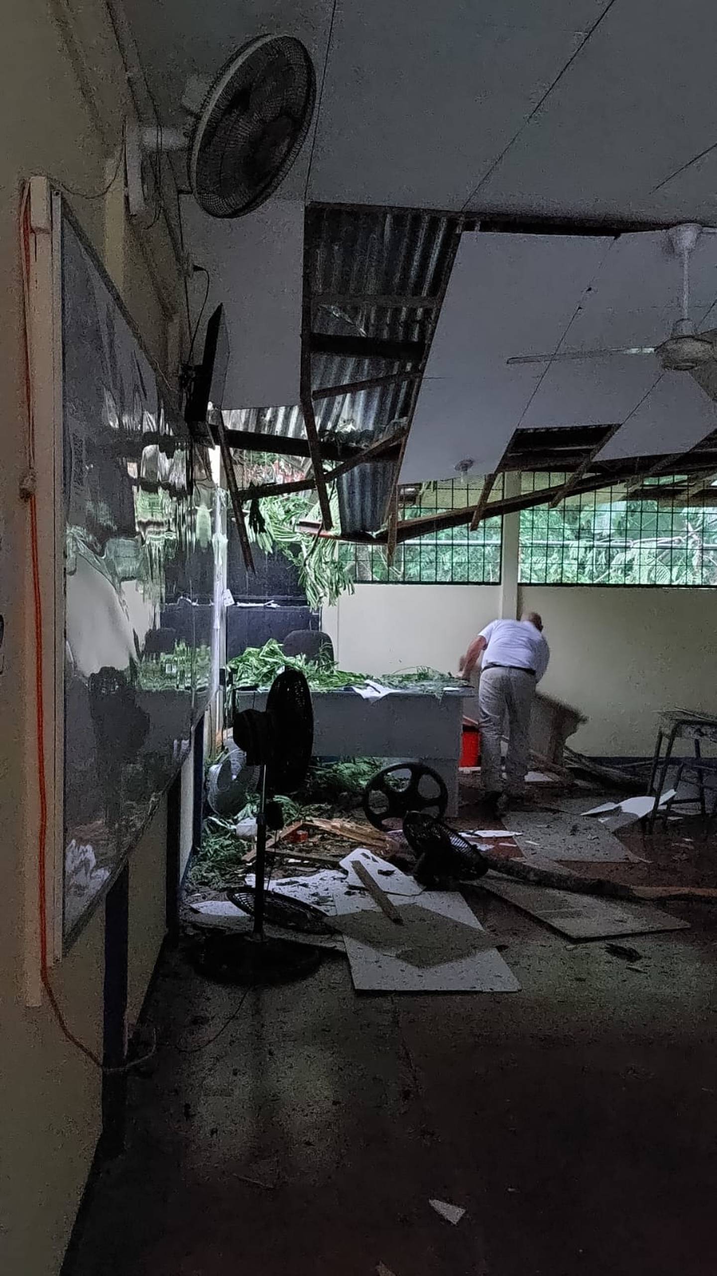 El Golfito un árbol cayó sobre la Escuela Kilómetro 1 y dejó serios daños en dos aulas. Foto: Cortesía,  Colosal Informa.