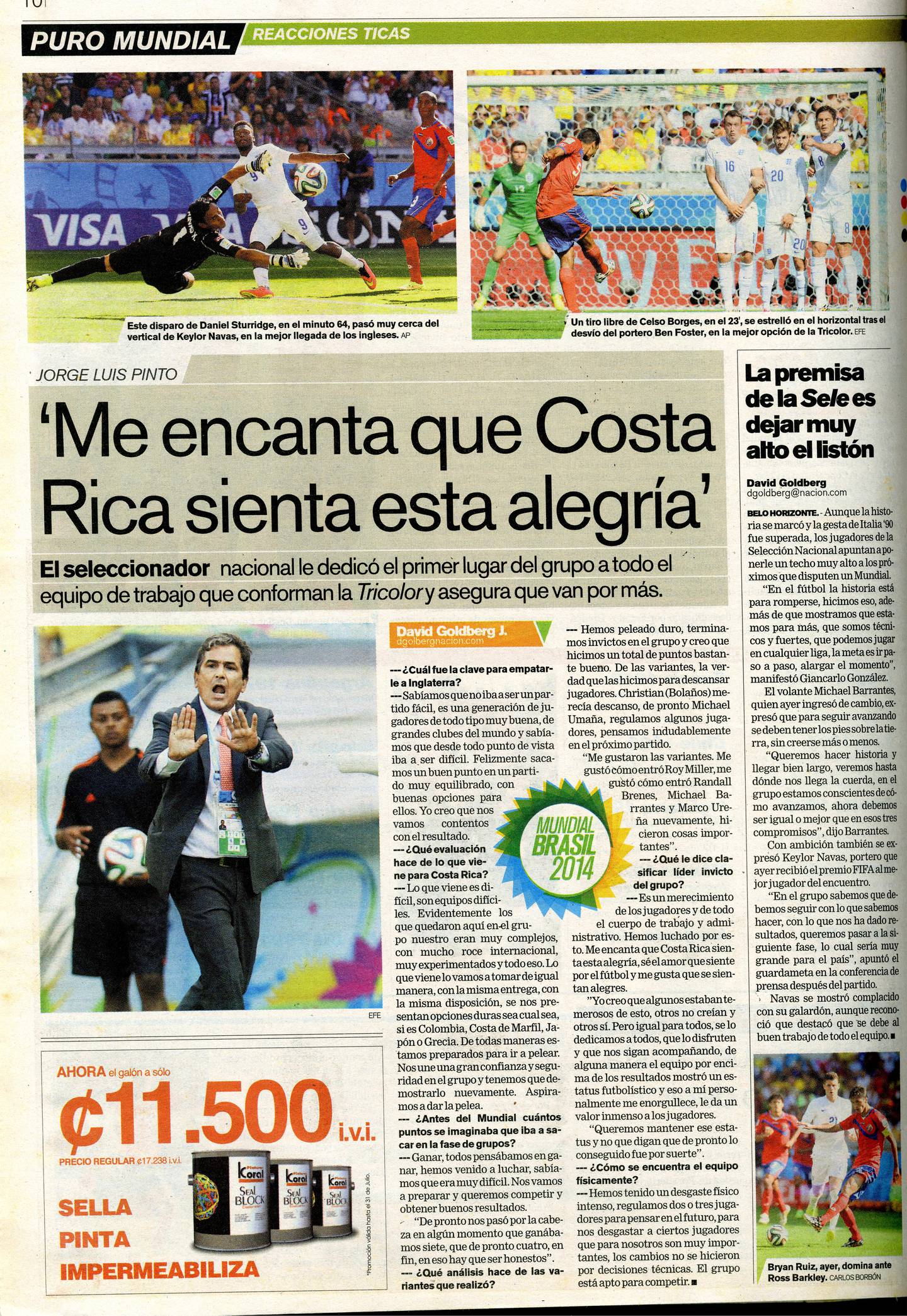 Mundial 2014 La Nación, Partido Costa Rica vs. Inglaterra en Brasil 2014.