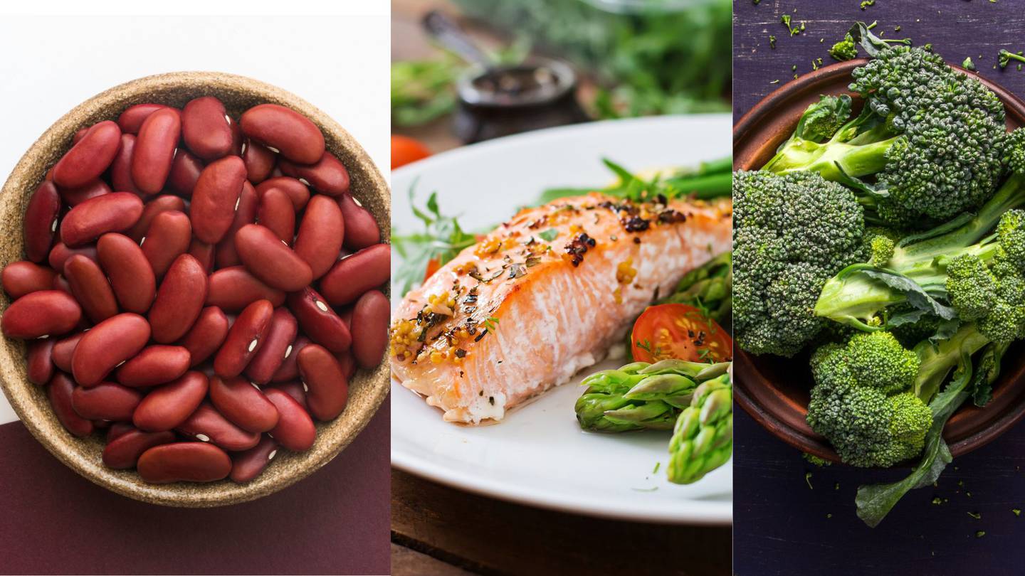 Los frijoles, el pescado y el brócoli son alimentos que pueden ayudar a controlar la glucosa.