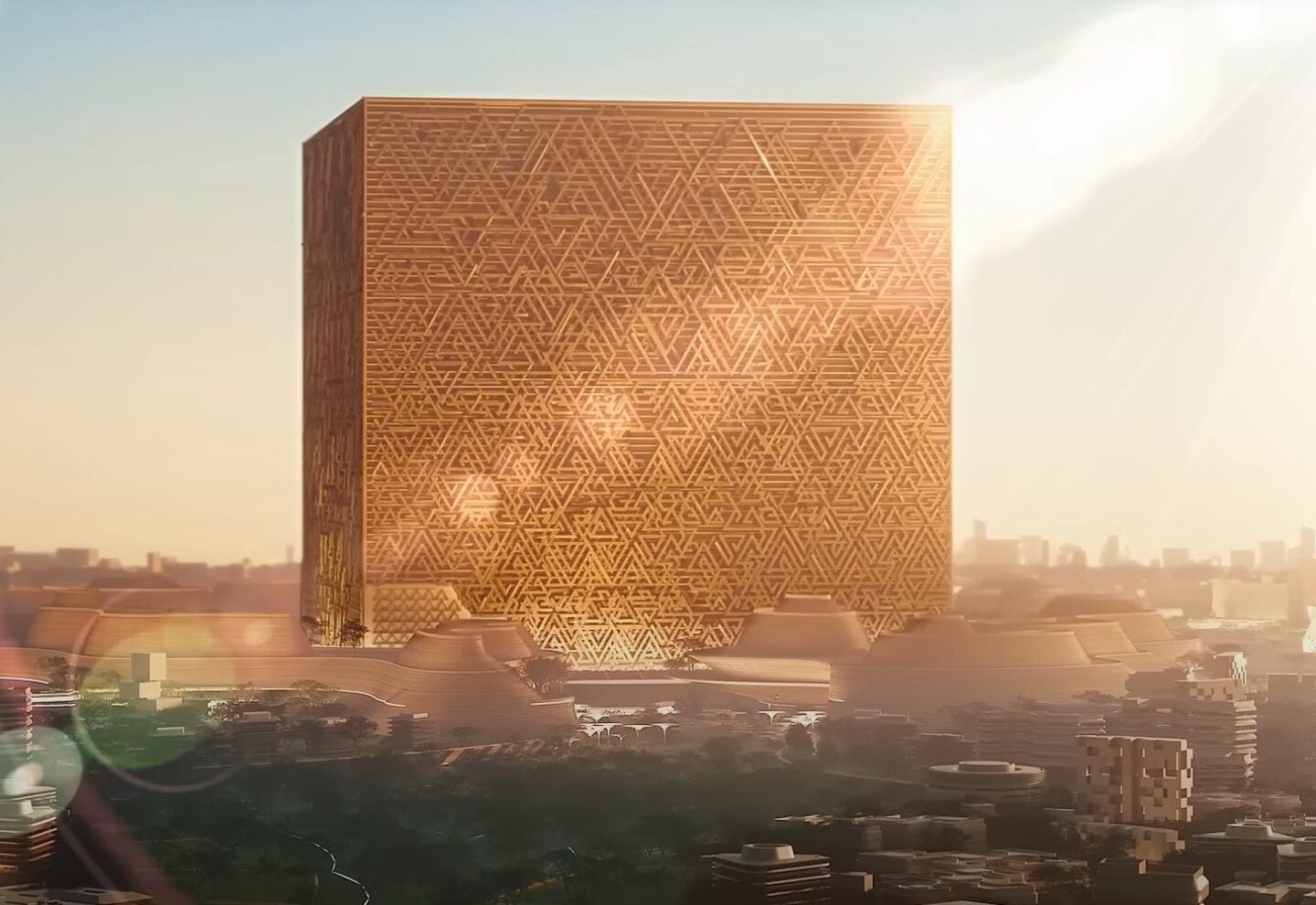 Proyecto abarcará área de 19 kilómetros cuadrados y busca convertirse en una nueva zona central de la ciudad. El edificio tendrá el nombre de Mukaab y se describe como “la nueva cara de Riyadh”.  Fotografía: