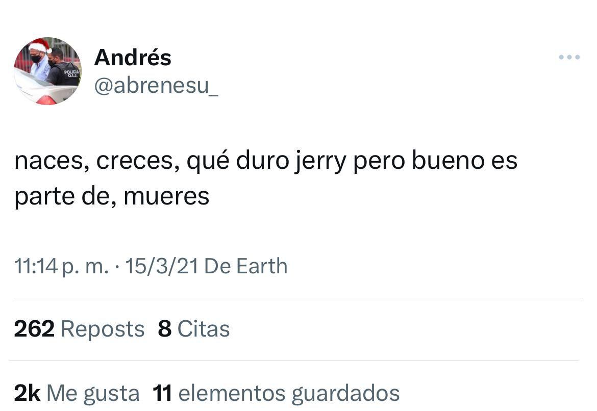 La frase 'Qué duro, Jerry, pero bueno es parte de' se convirtió en un dicho popular de Costa Rica. Foto: Captura de X (antes Twitter)