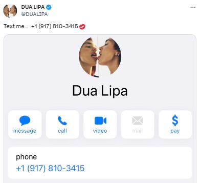 Dua Lipa compartió su número de celular en su cuenta de X, antes Twitter.