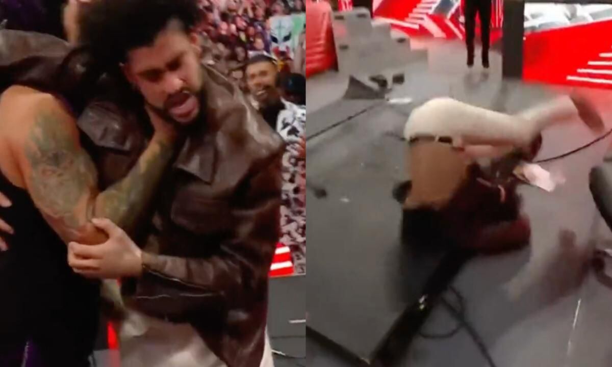 Imagenes muestran a Bad Bunny volar por los aires tras ser lanzado en un evento de la WWE. 