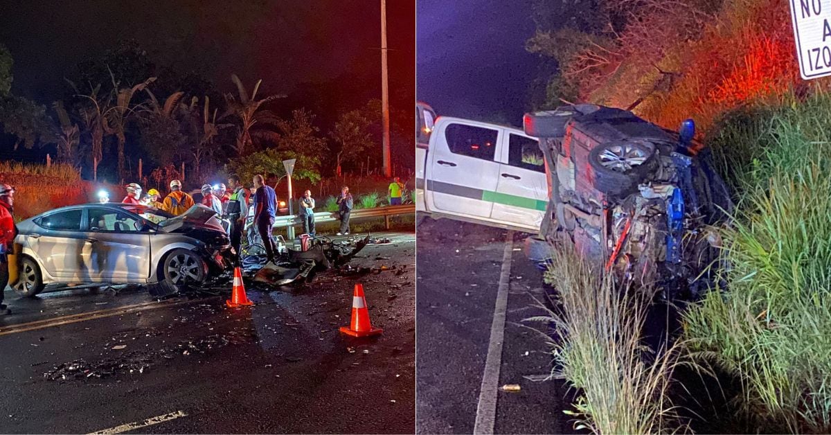 La colisión se produjo la noche de este viernes sobre la ruta nacional 1, en Naranjo, Alajuela. (Foto: suministrada por Francisco Barrantes, corresponsal GN)