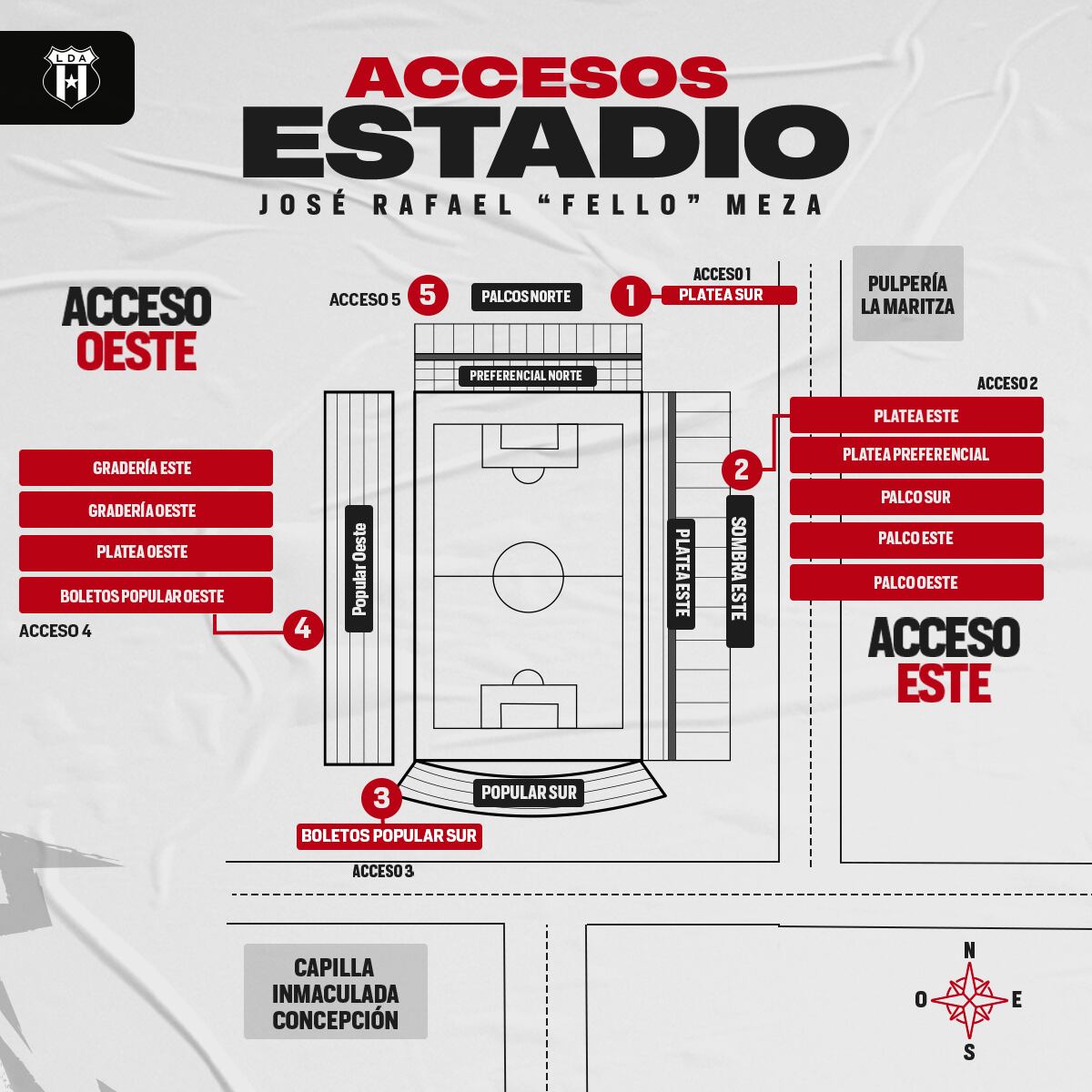 Así es como Alajuelense distribuyó los accesos para el partido del domingo contra Herediano en el Fello Meza.