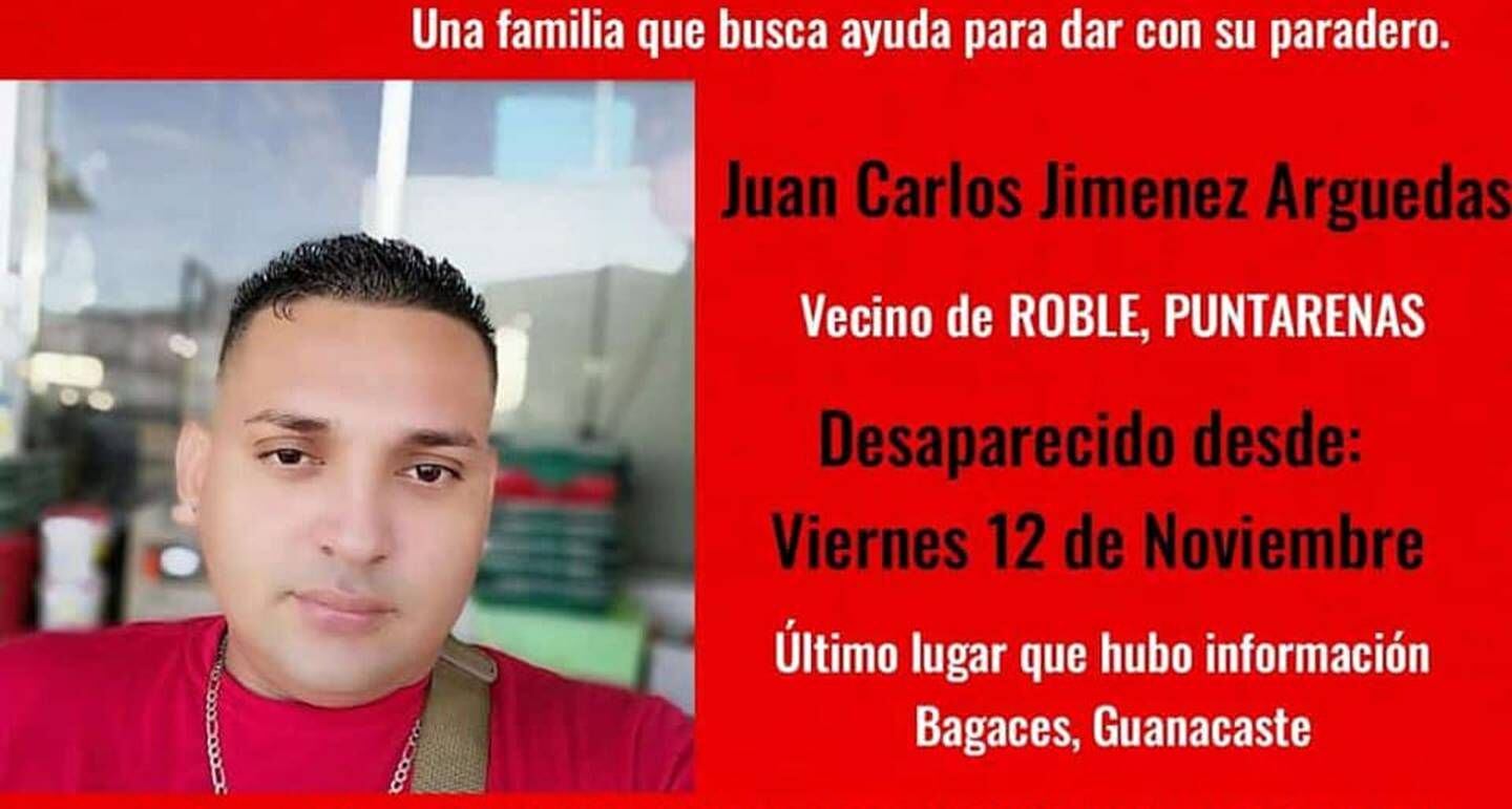 Al día siguiente de la desaparición, la familia de Juan Carlos acudió al OIJ y a las redes sociales para dar con su paradero. En diciembre, el examen del ADN confirmó que era el fallecido junto a un carro quemado en Bagaces. Foto: Facebook.