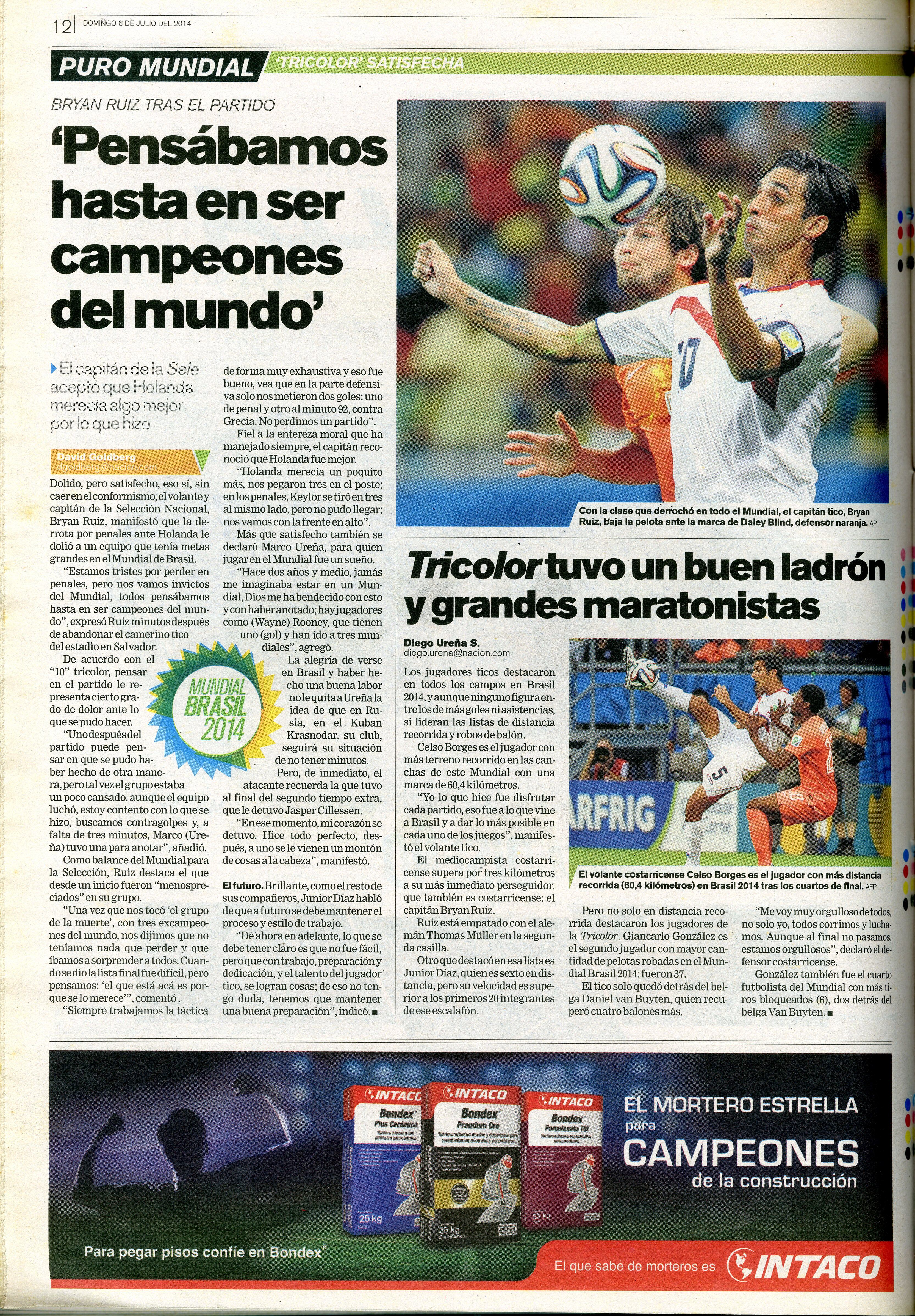 Bryan Ruiz rescató que la Selección de Costa Rica se marchó invicta del Mundial de Brasil 2014. Fotografía: Archivo LN