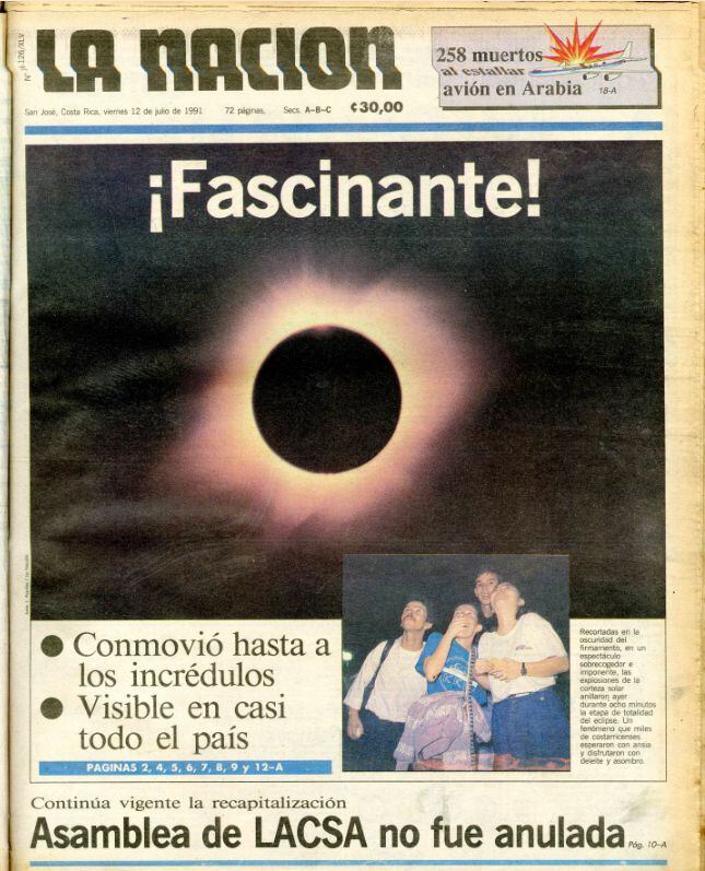 Portada del periodico La Nación del viernes 12 de julio de 1991.