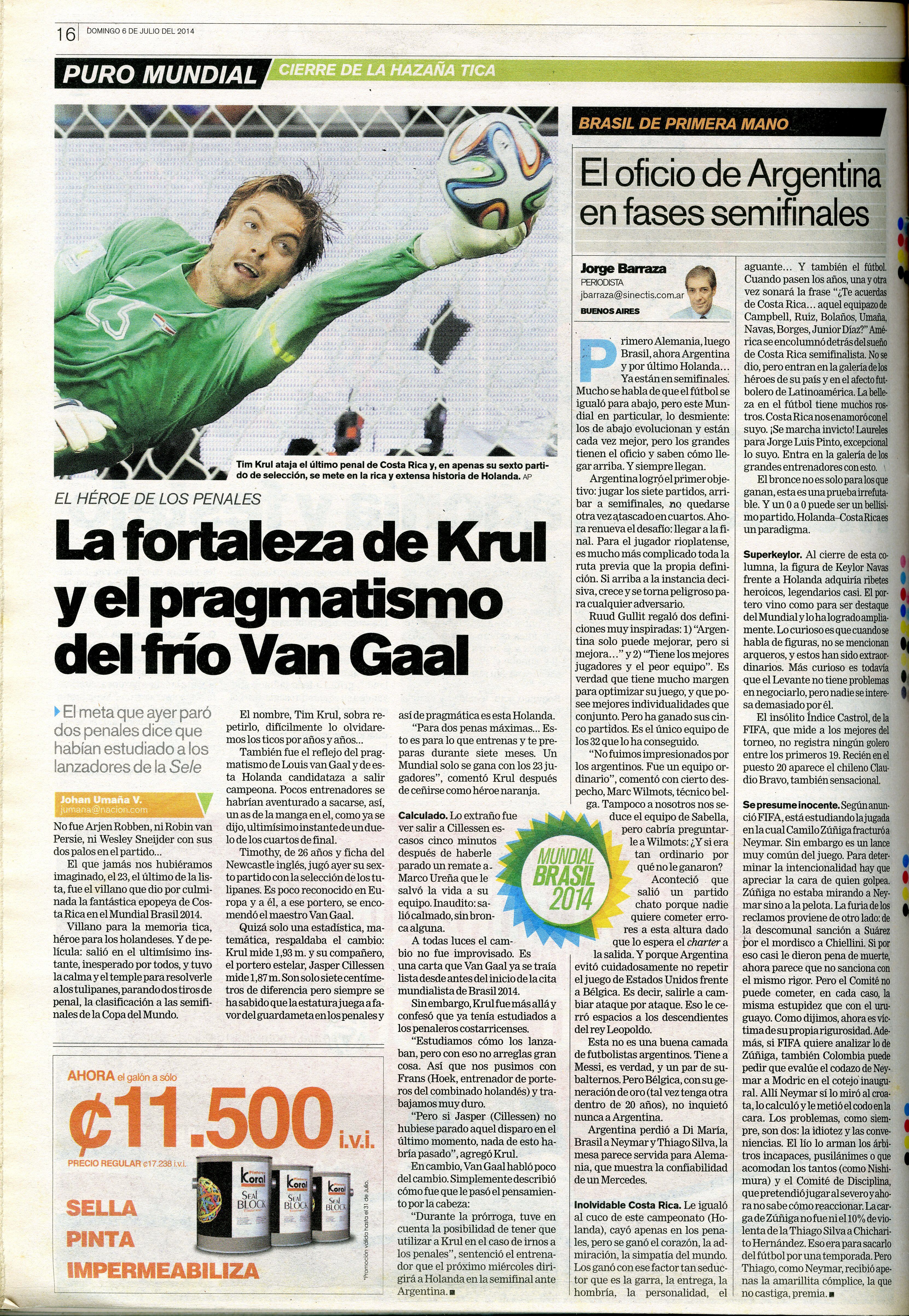 Tim Krul le atajó el último penal a la Selección de Costa Rica en el Mundial de Brasil 2014. Fotografía: Archivo LN