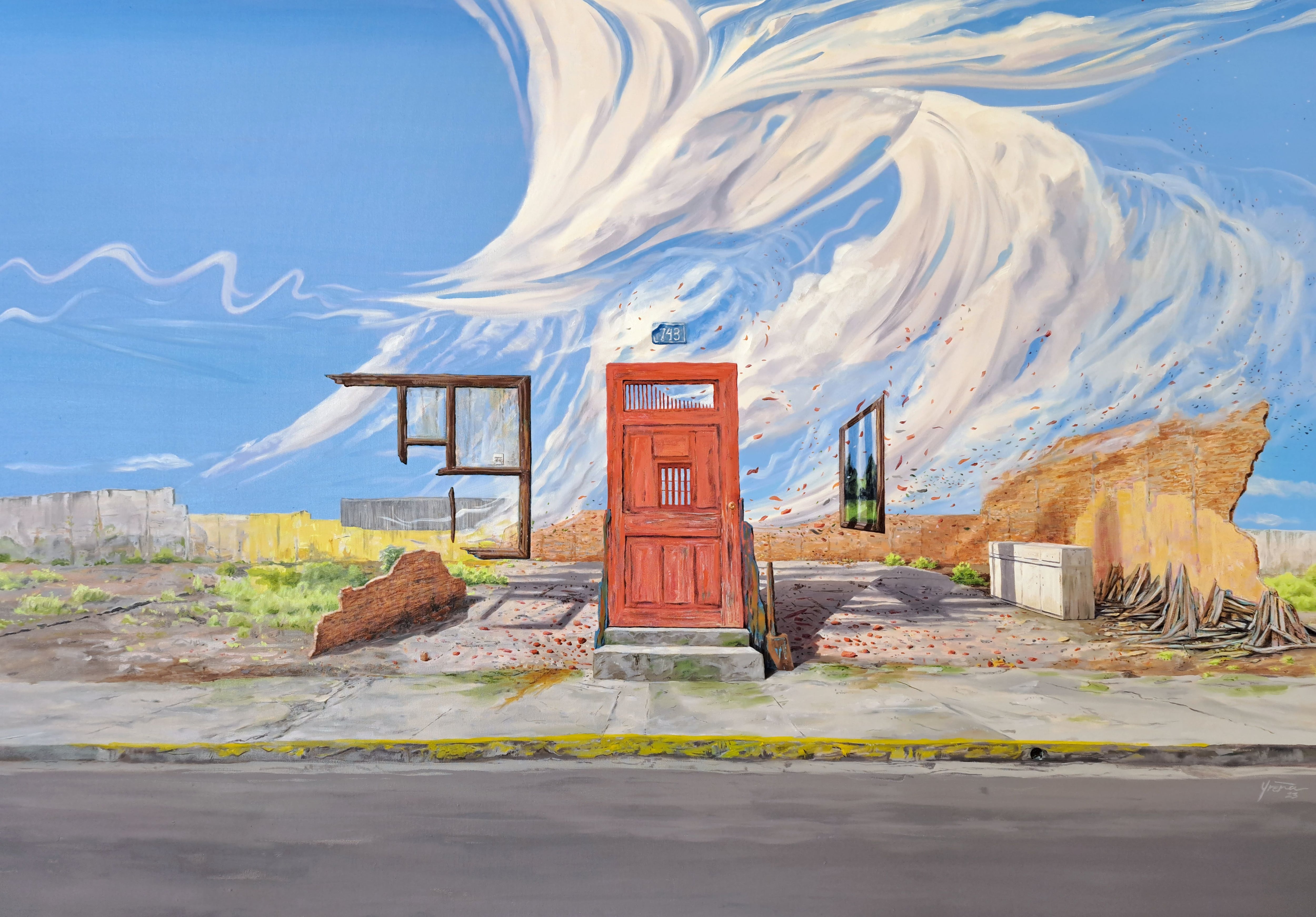 Las cosas suspendidas (La puerta roja), de José Pablo Ureña / 2023 / Óleo sobre lienzo / 130x190cm  