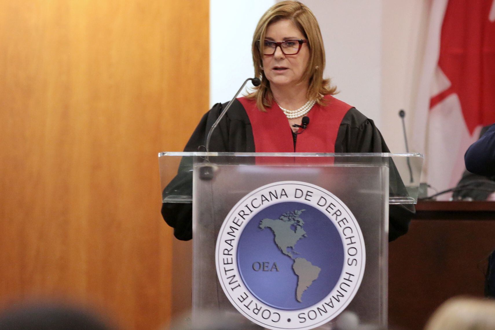 La presidenta de la Corte Interamericana de Derechos Humanos, Nancy Hernández, durante su toma de posesión.