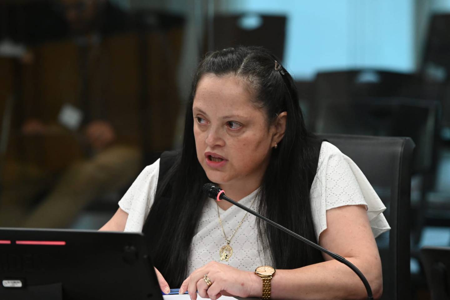 Guiselle Zúñiga Coto, gerenta administrativa del PANI, declaró este jueves 10 de agosto ante la Comisión de Derechos Humanos de la Asamblea Legislativa. Foto: Albert Marín