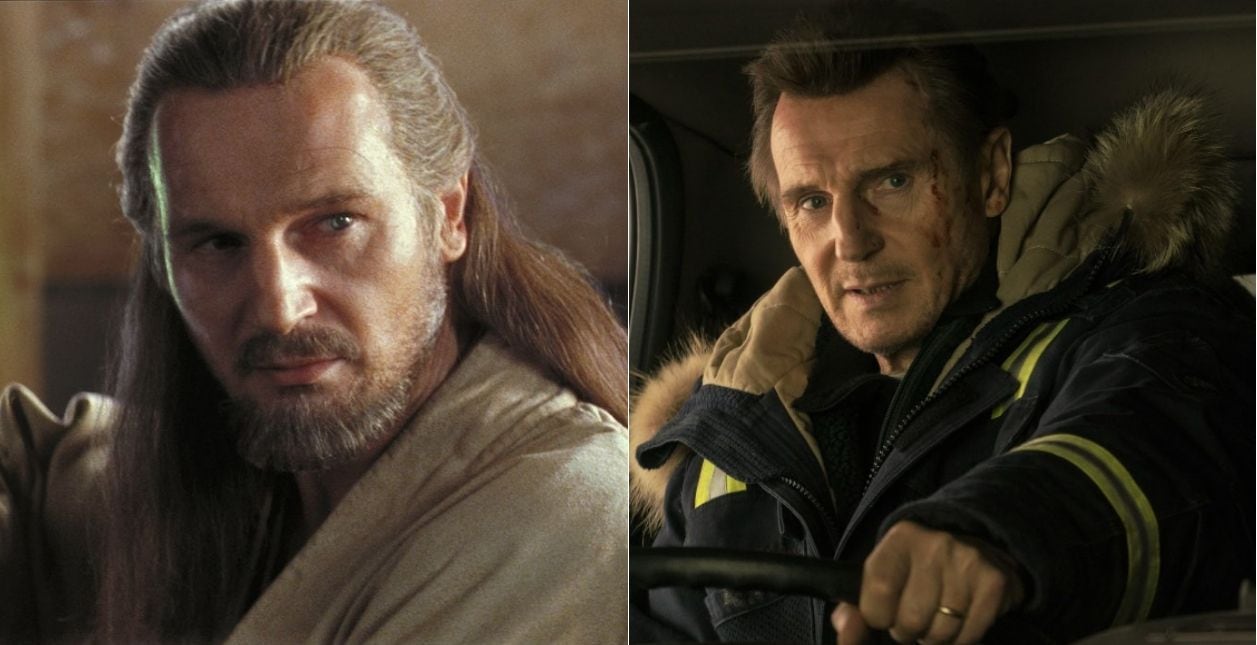 Liam Neeson encarnó al maestro jedi Qui-Gon Jin. Ha construido una carrera muy destacada como estrella de Hollywood. En la segunda foto aparece en su filme 'Venganza', de 2023. Foto: IMDb/Archivo