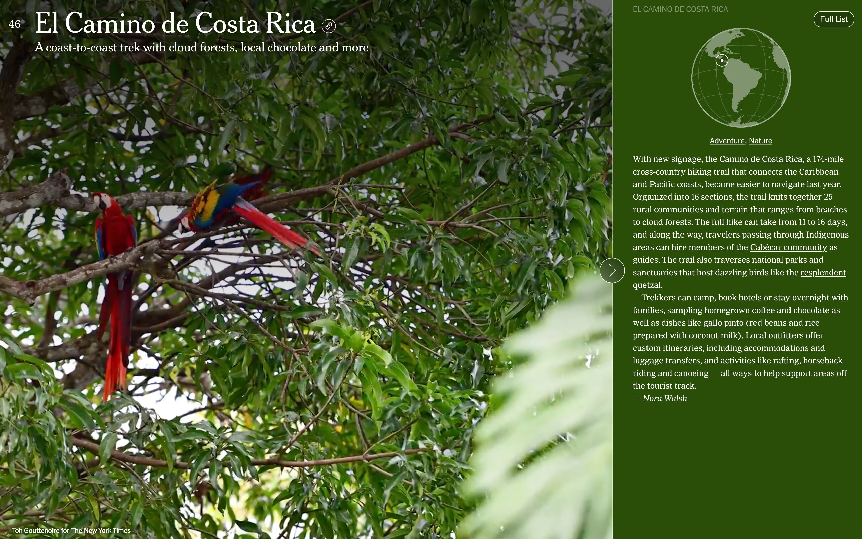 Esta es la mención de Costa Rica entre los 52 destinos propuestos por 