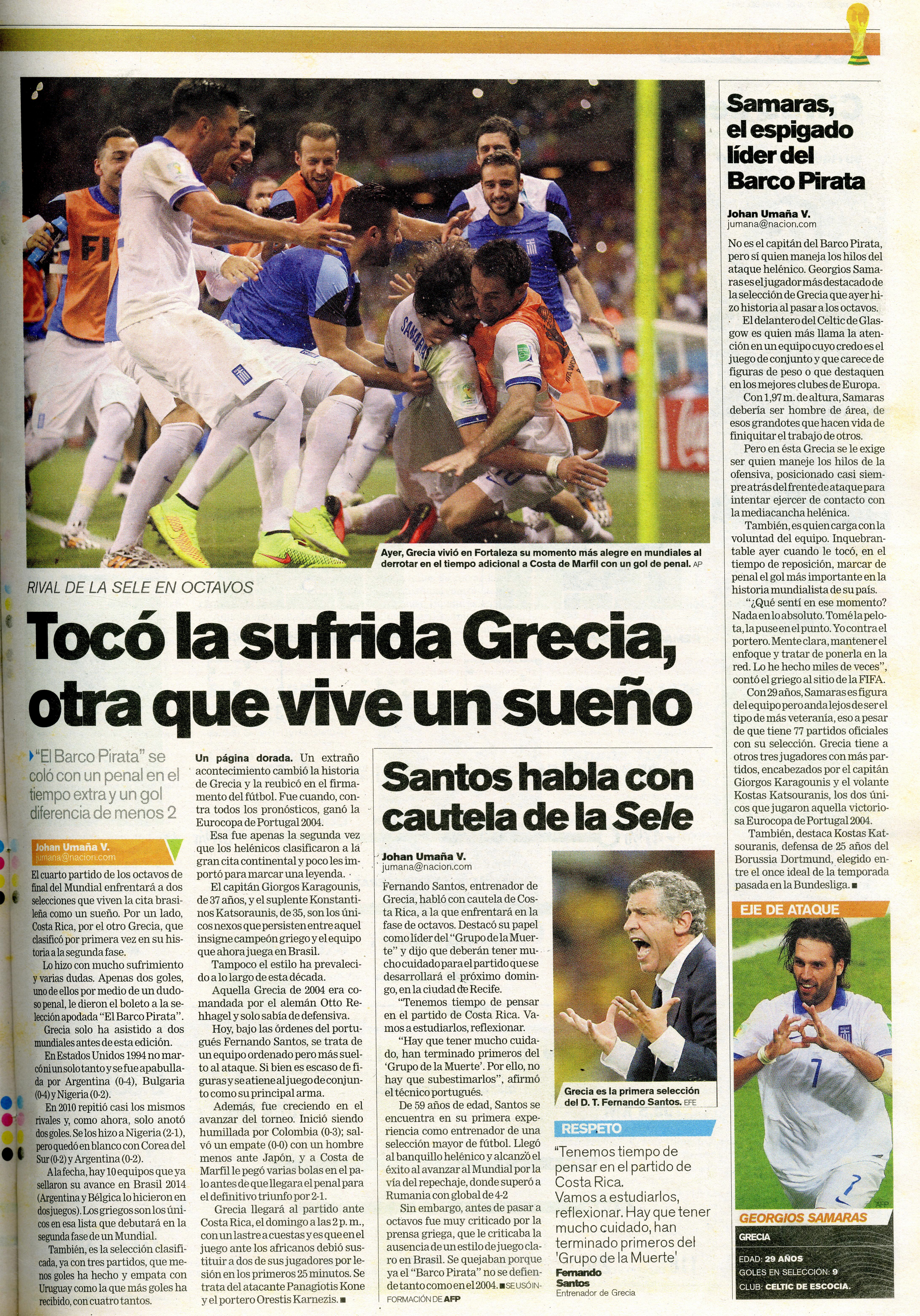 Grecia se confirmó como el rival de la Selección de Costa Rica en los octavos de final del Mundial de Brasil 2014.