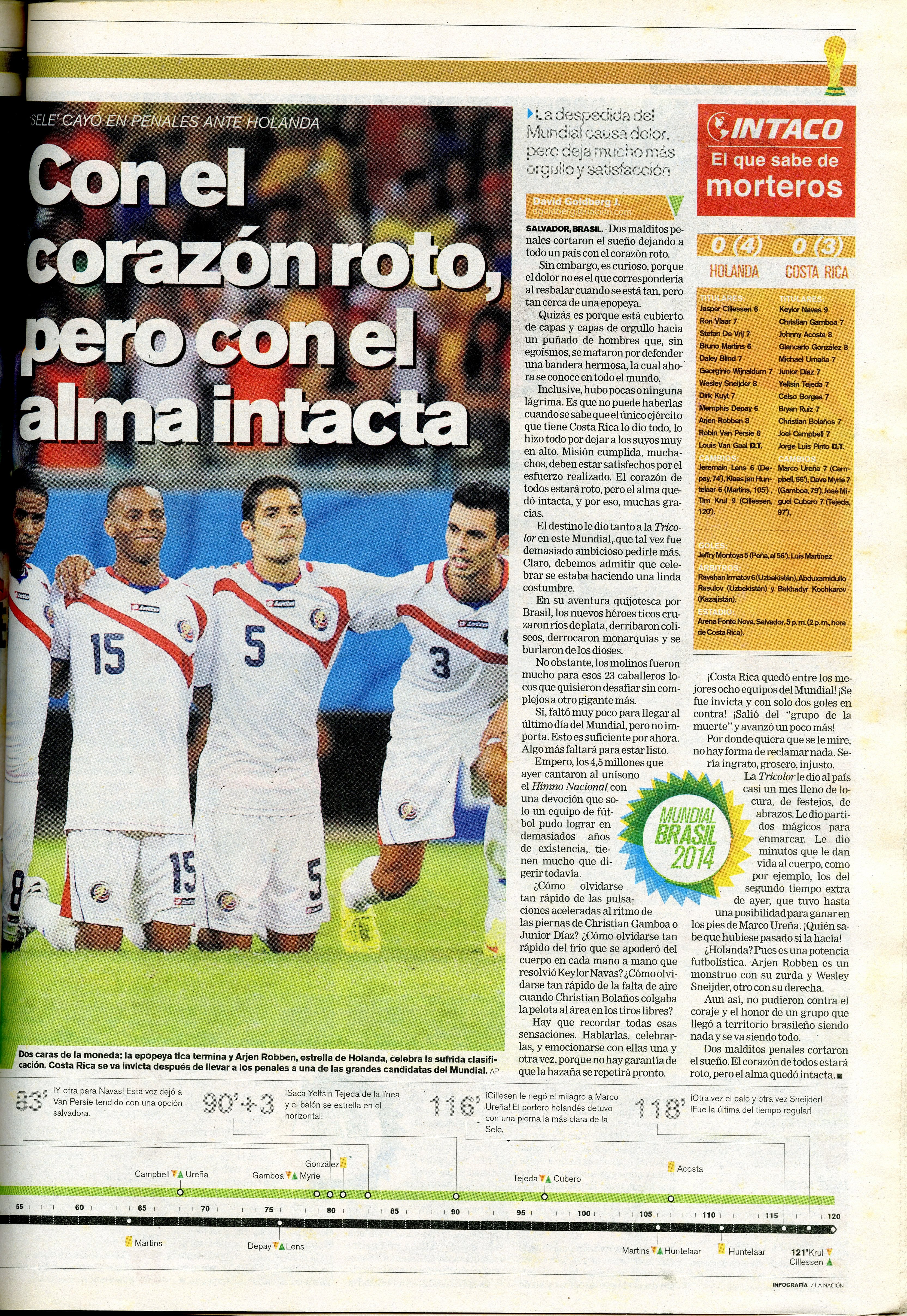 La Selección de Costa Rica hizo sufrir a Holanda, definiendo el boleto a semifinales desde los lanzamientos de penal. Fotografía: Archivo LN