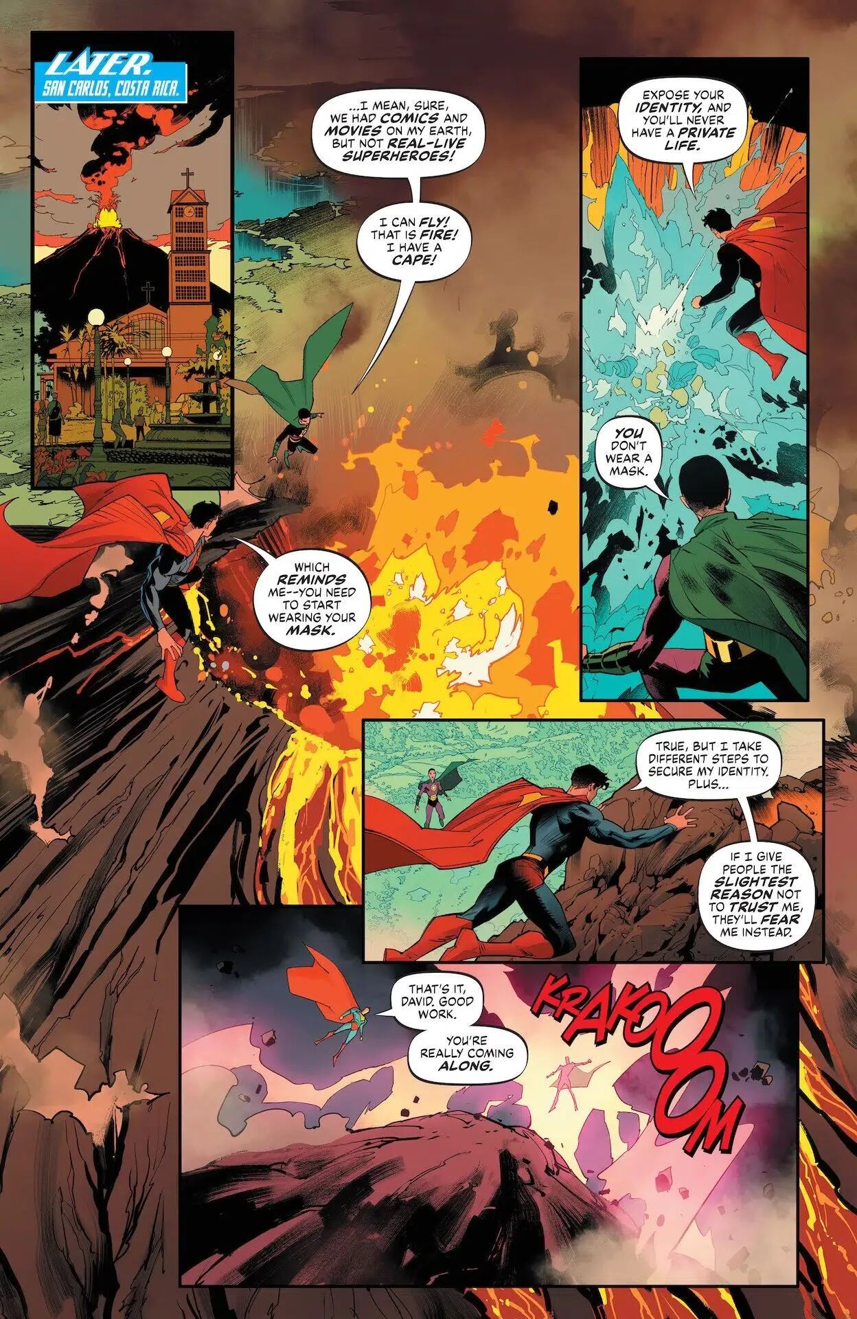 Batman y Superman salvaron a San Carlos de una erupción del Volcán Arenal, según se cuenta en un cómic ilustrado por Dan Mora. Foto: DC