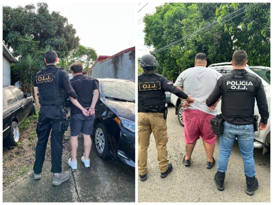 Dos hombres fueron detenidos en Turrúcares de Alajuela y Puente Salas de Barva, Heredia, como sospechosos de robo de vehículos por bajonazo. Foto: OIJ.