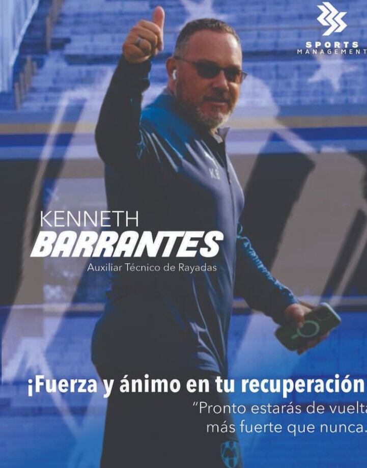 El club Rayadas de Monterrey, de la Liga Mexicana Femenina, le desea una pronta recuperación al técnico costarricense Kenneth Barrantes. Redes Sociales  Kenneth Barrantes