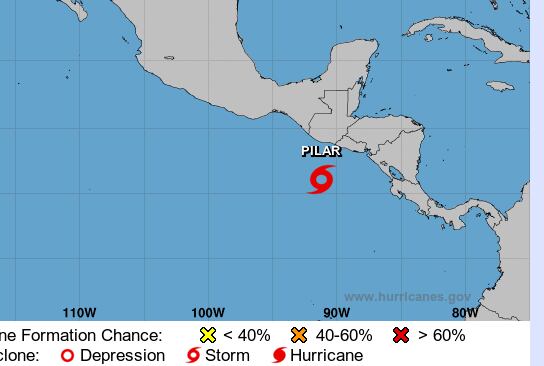 La tormenta tropical Pilar se mueve hacia el istmo. Imagen: Centro Nal. de Huracanes.