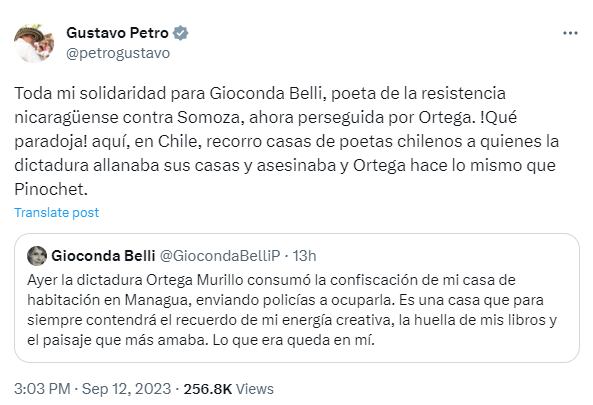 Gustavo Petro también exguerrillero arremetió contra el presidente Daniel Ortega por la represión en su país. 
