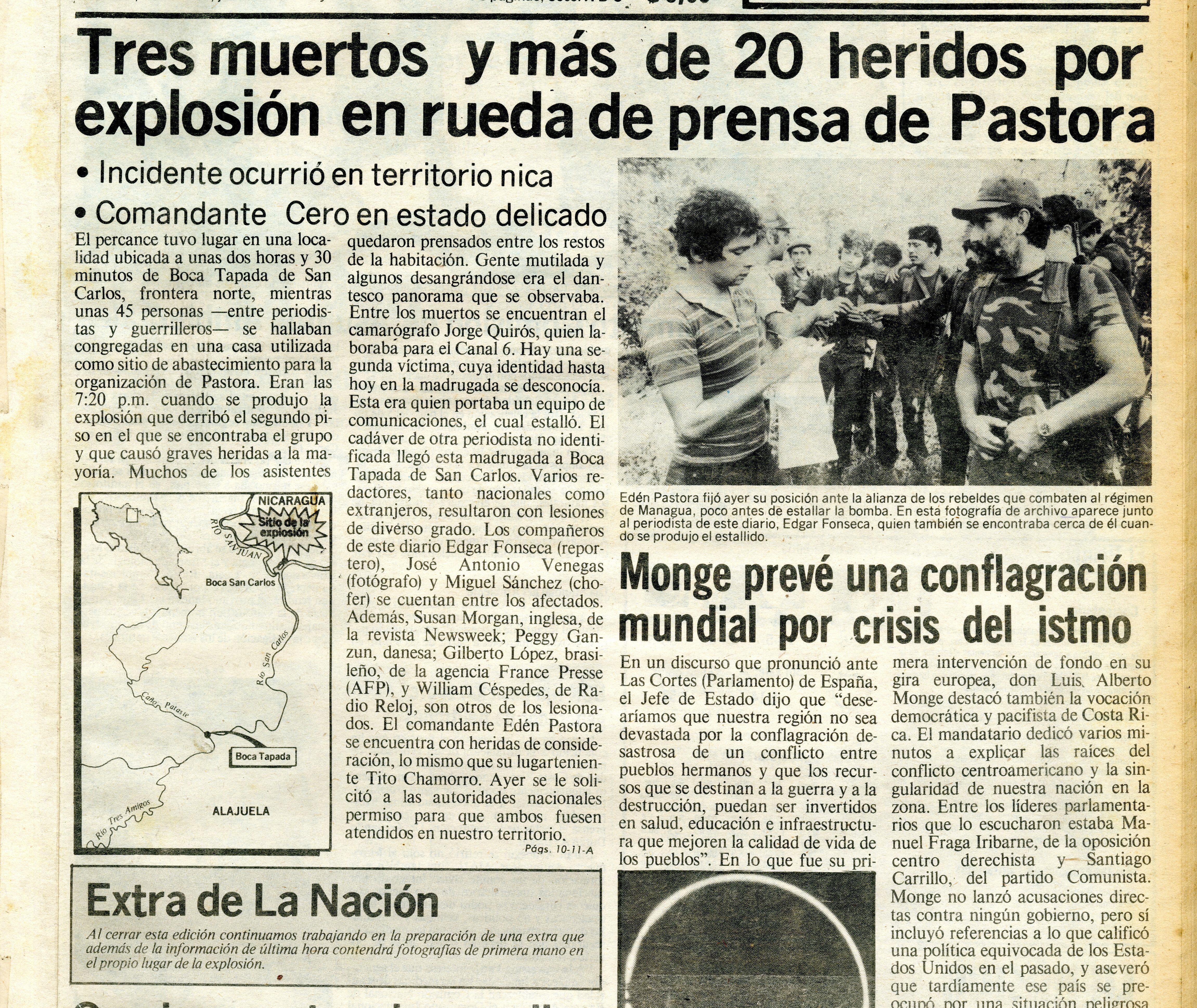 Así informó La Nación sobre el atentado de La Penca, en el cual murieron tres comunicadores y resultaron 22 personas heridas.