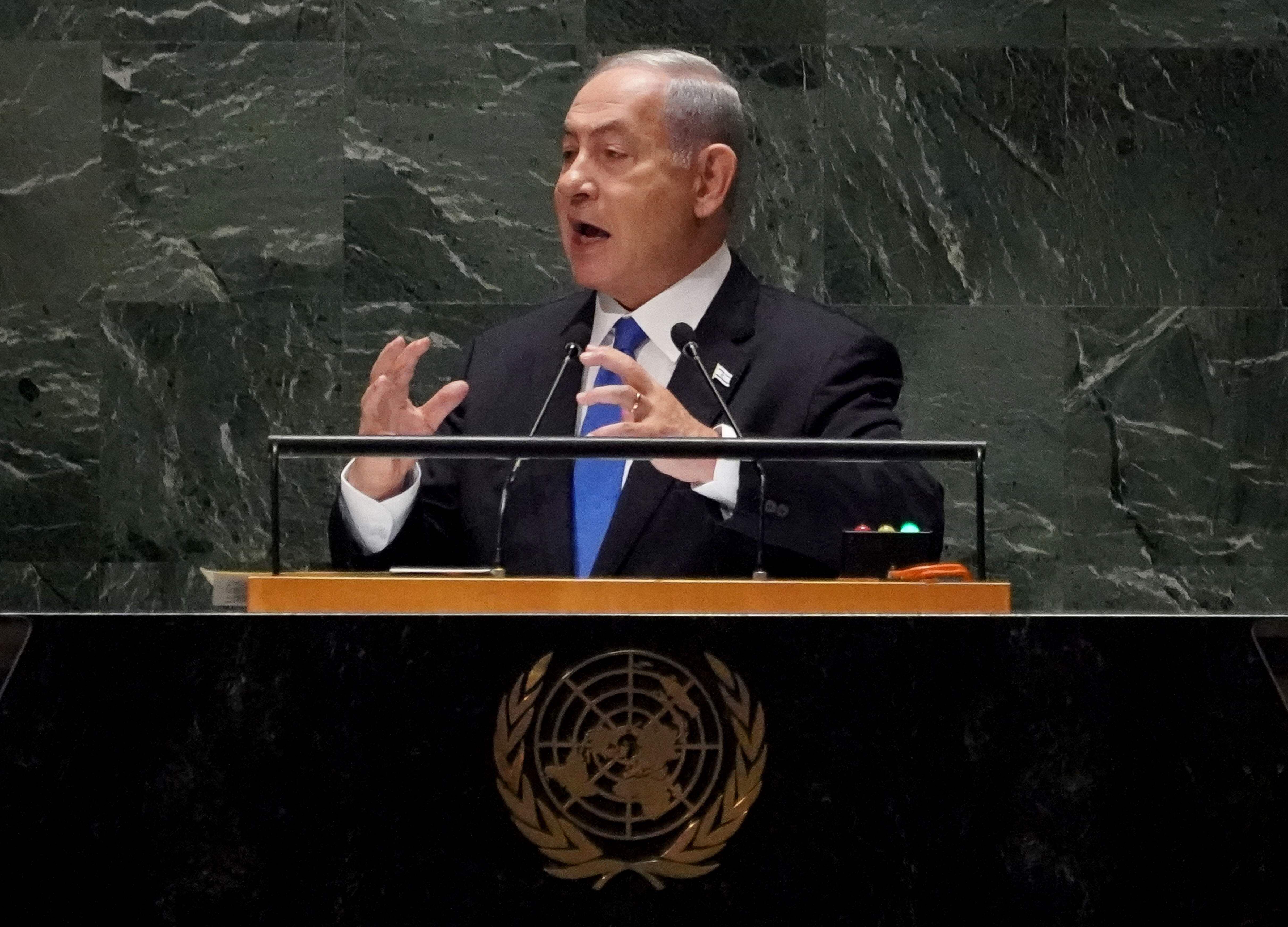 Benjamin Netanyahu, primer ministro israelí, en cumbre de la Organización de las Naciones Unidas.