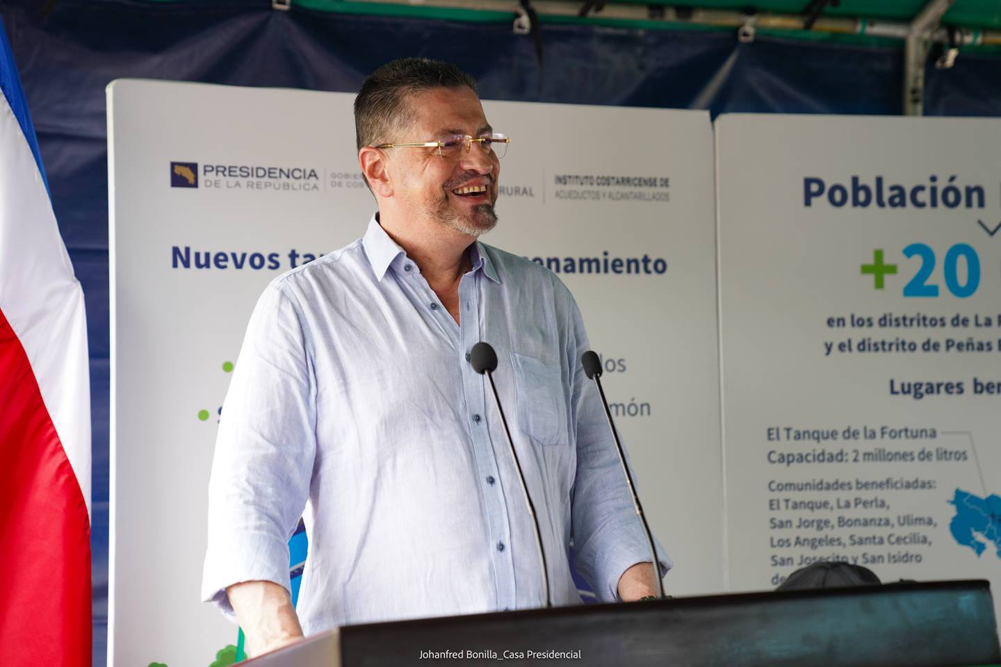 El viernes anterior, el presidente Rodrigo Chaves se dedicó a imitar sonidos de un jaguar, durante la inauguración de dos tanques de agua, en San Carlos.