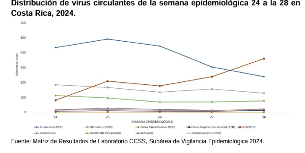 Esta ha sido la evolución de los virus respiratorios en las últimas semanas. Covid-19 se volvió el principal.

Gráfico: Ministerio de Salud