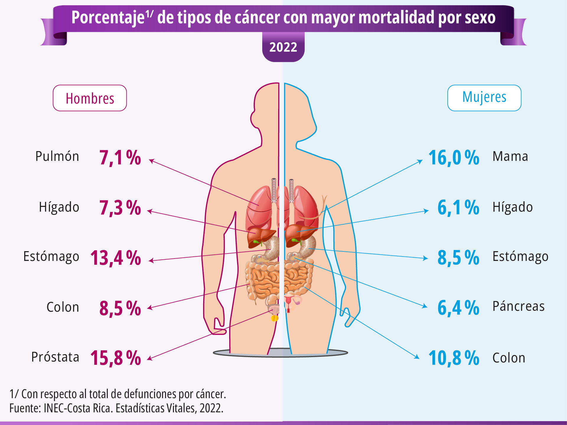 Estos son los tumores más mortales por sexo. Imagen: INEC