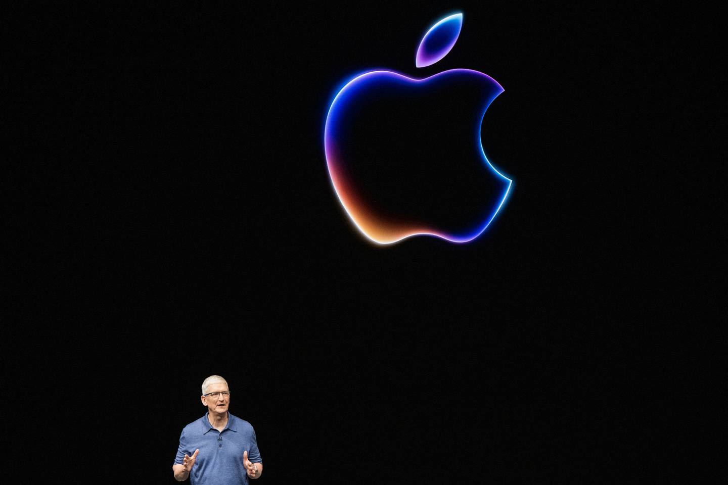 Apple CEO Tim Cook speaks during Apple's annual Worldwide Developers Conference (WDC) in Cupertino, California on June 10, 2024. (Photo by Nic Coury / AFP)