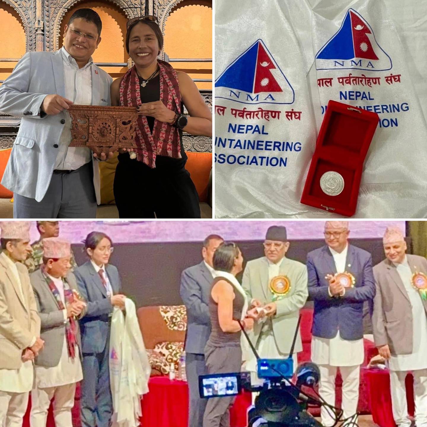 Ligia Madrigal recibió una medalla y una bufanda del primer ministro de Nepal, Pushpa Kamal Dahal, por ser la primera mujer costarricense que llega a la cima del Monte Everest. (Foto: tomada de X, @lajornadacrc)
