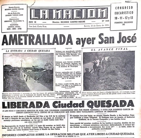 Así informó La Nación sobre la invasión lanzada desde Nicaragua en  1955.
