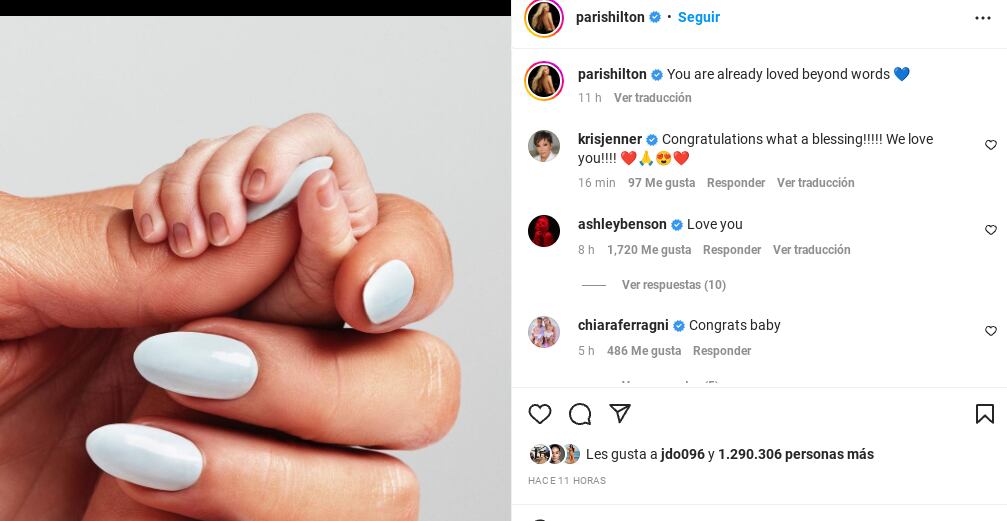 Con esta imagen la famosa Paris Hilton le anunció al mundo que ya nació su primer bebé.